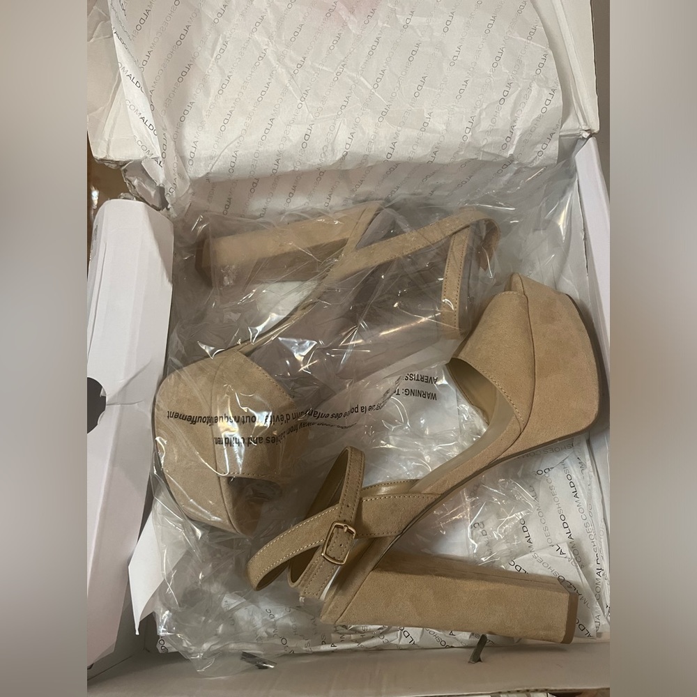 Aldo Nude Ankle Strap Platform Sandal High Heels